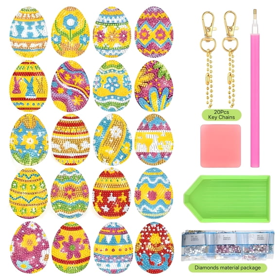 BESTSKY 2026 New 20Pcs Easter Eggs Diamond Art Keychain Charmseaster Diamond Artdiy Handmade Keychain Diamond Art Kitfun&Cute Easter Decorations for Home Easter Egg Decorations