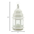 thumbnail image 3 of Zingz & Thingz White Metal Moroccan Style Hanging Candle Lantern with Etched Floral Glass 12" Tall, 3 of 4
