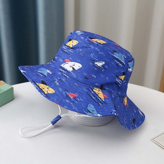 Sun Hat Kids Summer Sun Protection Wide Brim Bucket Hat Adjustable Beach Hats for Boys Girls (Blue 2-6 Years)