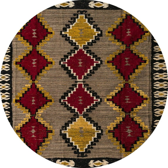 Ahgly Company Machine Washable Indoor Round Abstract Night Red Area Rugs, 8' Round