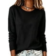 thumbnail image 2 of Women Crew Neck Drop Shoulder Oversized Solid Color Knit Sweater Long Sleeve Casual Fall Pullover L, 2 of 6
