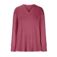thumbnail image 5 of 2025 New Fashion Plus Size Women's Loose Casual Solid V-neck Side Slit With Pockets Long Sleeved Top, 5 of 9