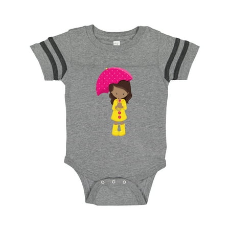

Inktastic African American Girl Yellow Raincoat Umbrella Gift Baby Girl Bodysuit