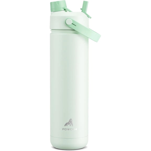 POWCAN 26 oz Insulated Water Bottle with 2-in-1 Straw and Spout Lid, Keep Cold 24H, Leak-Proof, Fits in Car Cup Holder, Stainless Steel Water Bottle for Sports, Travel, and School (Mint)