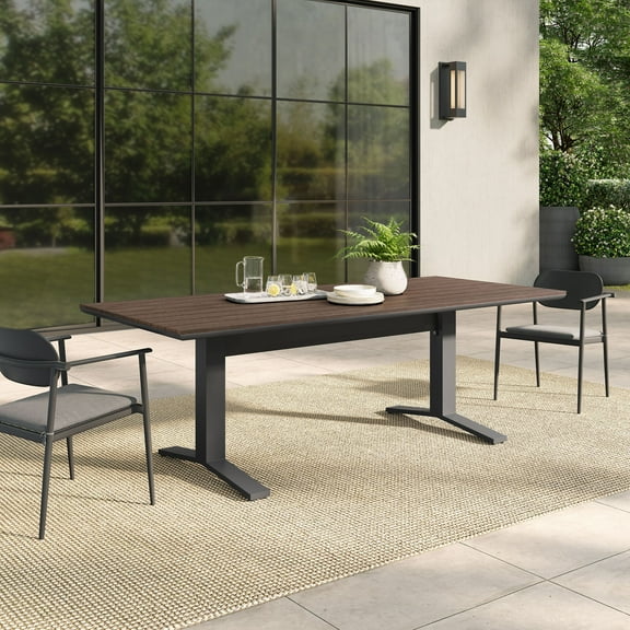 Modway Gavelston 91" Outdoor Patio Aluminum Dining Table in Gray Wash Charcoal Gray