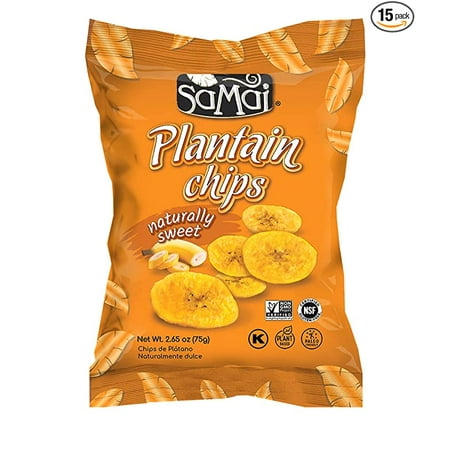 Samai Baked Plantain Vegetable Chips,Crunchy, 2.65oz 15 Pack Shelf Stable Plastic Bag