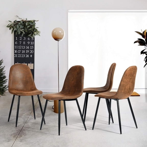 FurnitureR Mid Century Modern Set of 4 Reception Chairs, Industrial Upholstered Chairs with Metal Legs for Office, Lobby, or Waiting Room, Easy Assemble, Brown