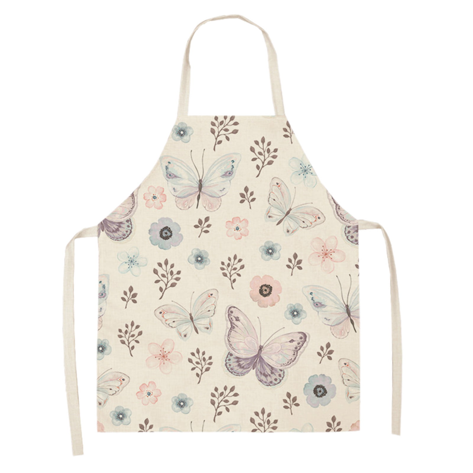 Cute Butterfly Printed Apron Cotton Linen Kitchen Cooking Women Cleaning Aprons 