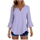 thumbnail image 2 of Craaazy Women's Relaxed Fit V Neck Blouse, Solid Color 3/4 Sleeve Flare Cuff Top, Loose Comfy Button Accent Casual Tee for Spring & Summer Gifts, 2 of 7