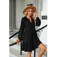 thumbnail image 3 of Autumn And Winter V-neck Small Twist Solid Color Long-sleeved Loose Casual Dress For Women, 3 of 8