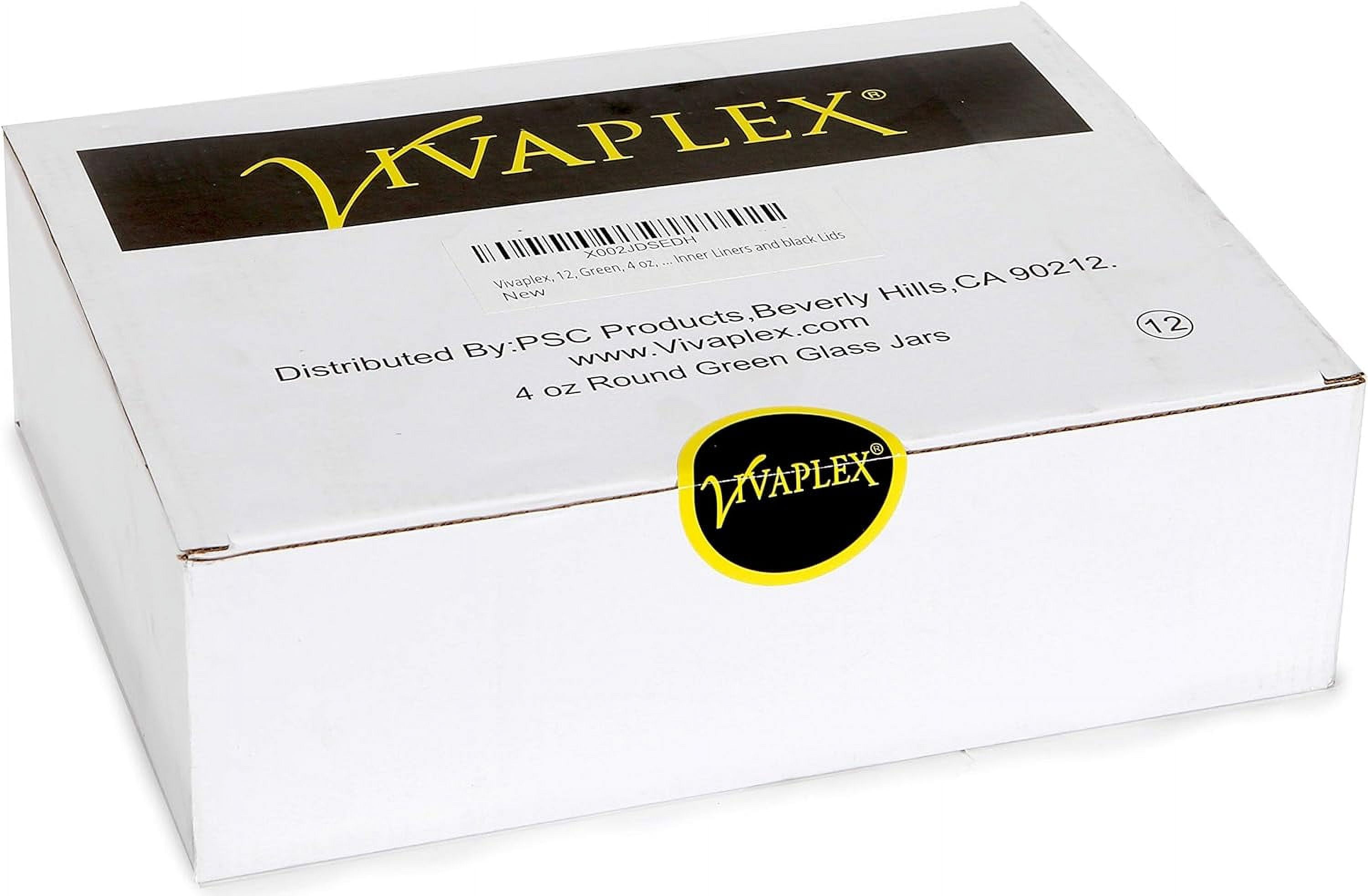 Vivaplex, 12, Green, 4 oz, Round Glass Jars, with Inner Liners and black Lids