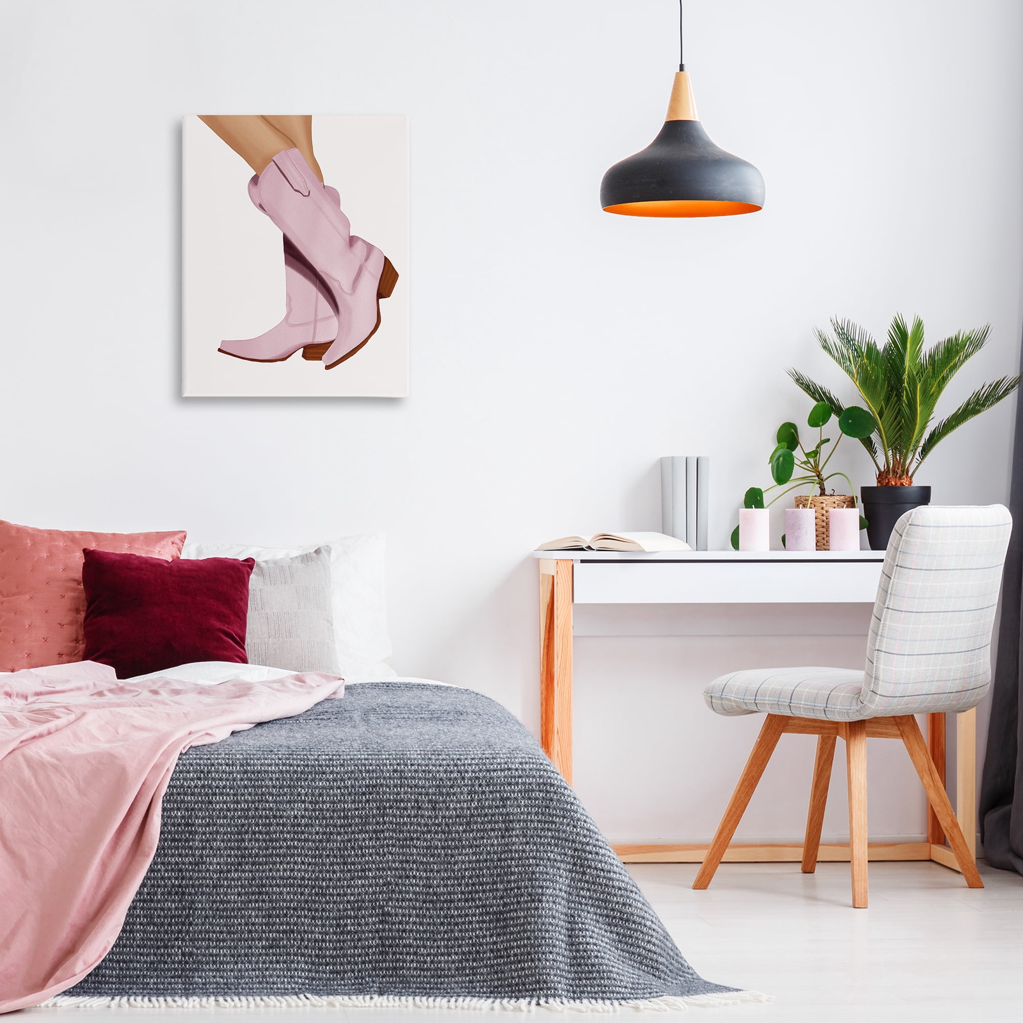 Stupell Industries Pastel Pink Cowgirl Boots Fashion Painting Wrapped Canvas Art Print Wall Art, 24 x 30