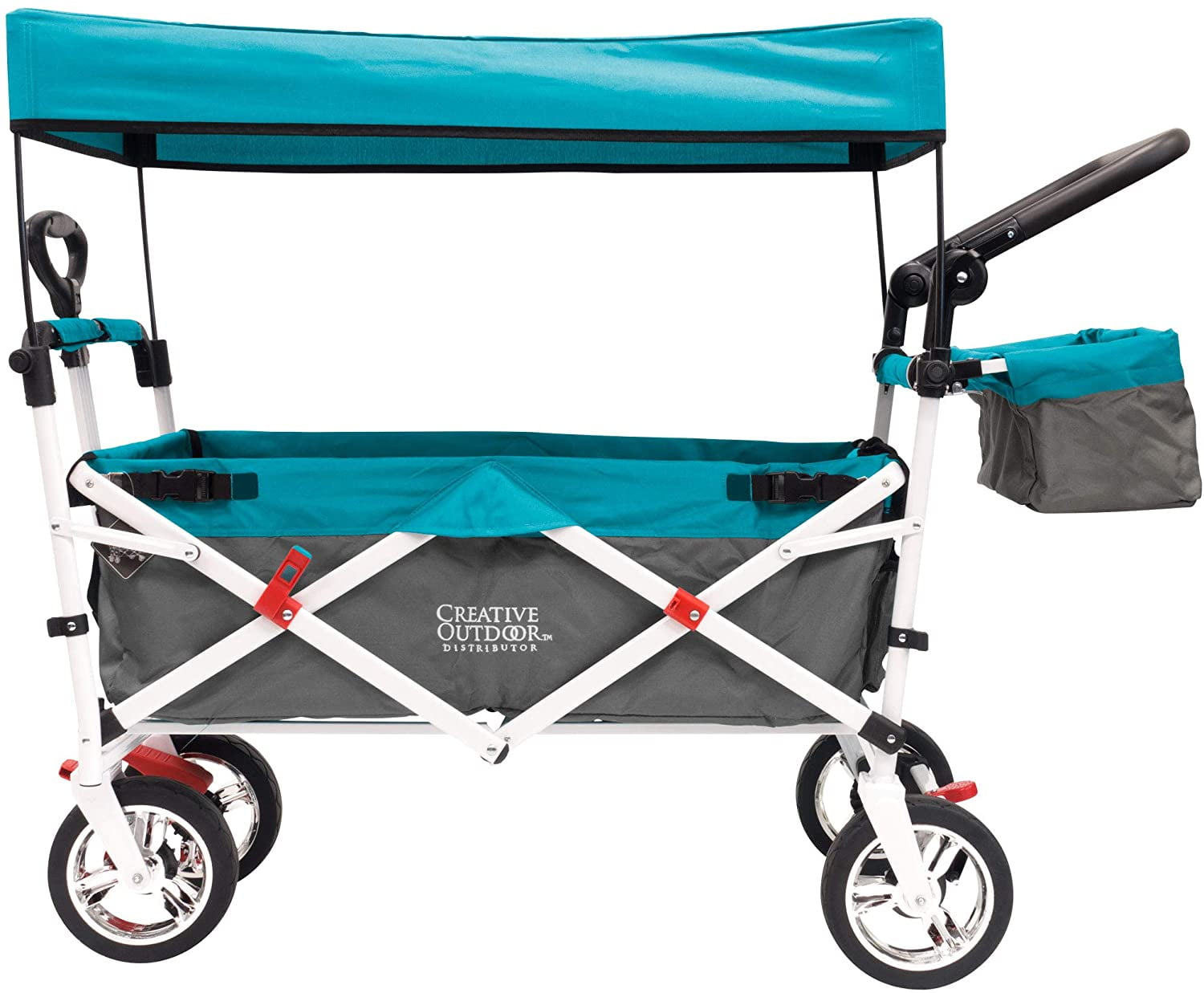 Creative Outdoor Push Pull Collapsible Folding Wagon Stroller Cart for Kids | Silver Series Plus | Beach Park Garden & Tailgate (Teal)
