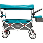 Creative Outdoor Push Pull Collapsible Folding Wagon Stroller Cart for Kids | Silver Series Plus | Beach Park Garden & Tailgate (Teal)
