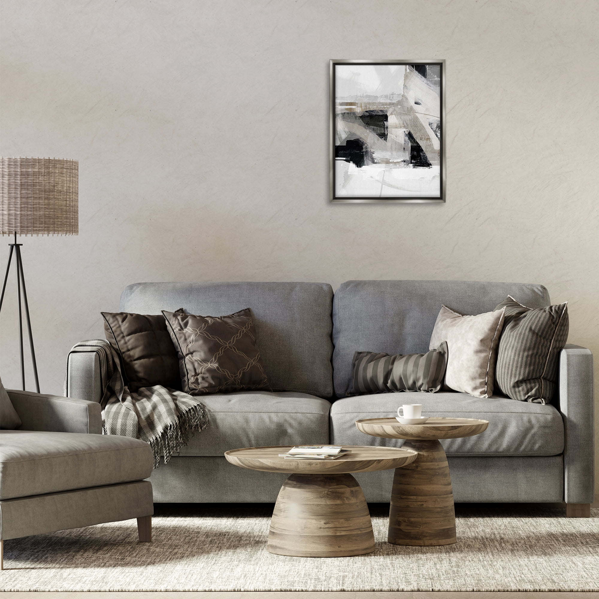 Stupell Industries Urban Industrial Complex Abstract Painting Gray Floater Framed Canvas Art Print Wall Art, 17 x 21