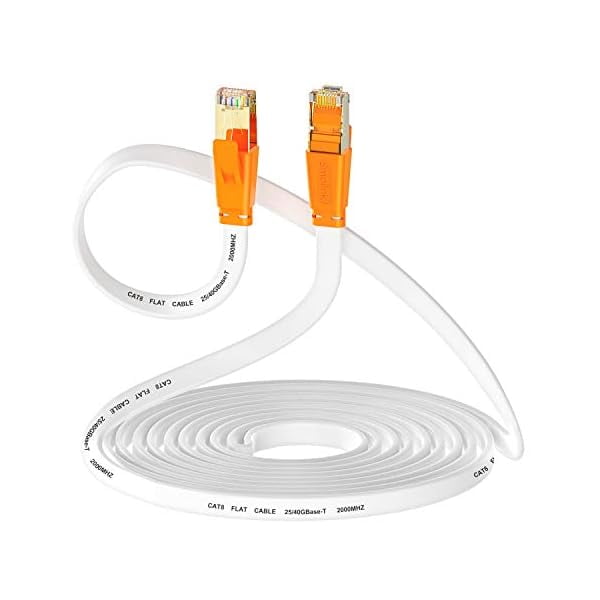 wonima11 Ethernet Cable 15 FT, Cat 8 Ethernet Cable 2000Mhz 40Gbps, Internet Cable Professional Flat LAN Cable SFTP Patch Cord with Gold Plated RJ45 Connector for Router Modem, White
