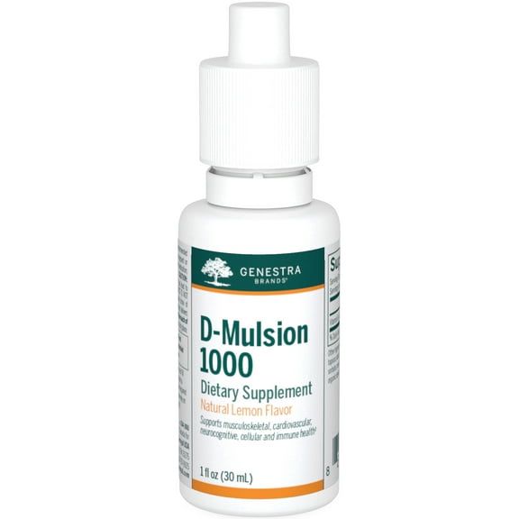 Genestra Brands D-Mulsion 1000 | Supports Cardiovascular Health, Bones, and Immune Function* | 1 Fl Oz | Natural Lemon Flavor