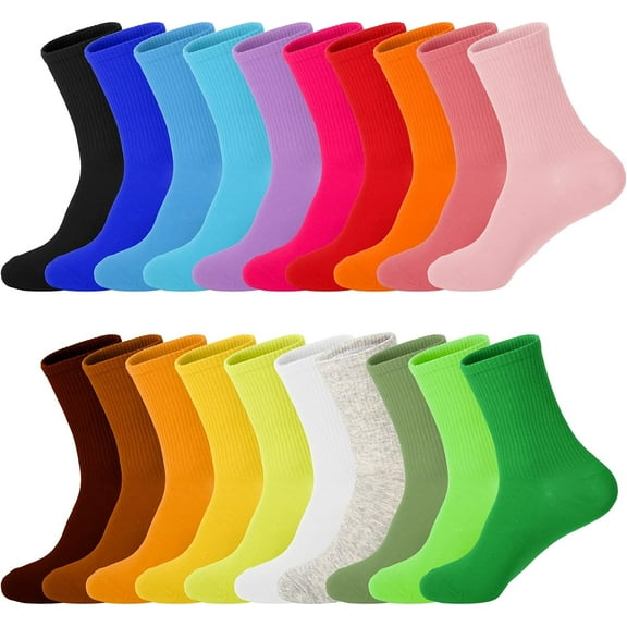 20 Pairs Womens Socks, Solid Color Crew Socks Colorful Lightweight Cotton Athletic Socks