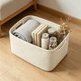 thumbnail image 6 of Woven Cotton Linen Storage Basket, Large Decorative Storage Bin, Multi-Purpose Fabric Basket for Laundry, Toys and Books, Handmade Organizer for Home and Nursery, 6 of 7
