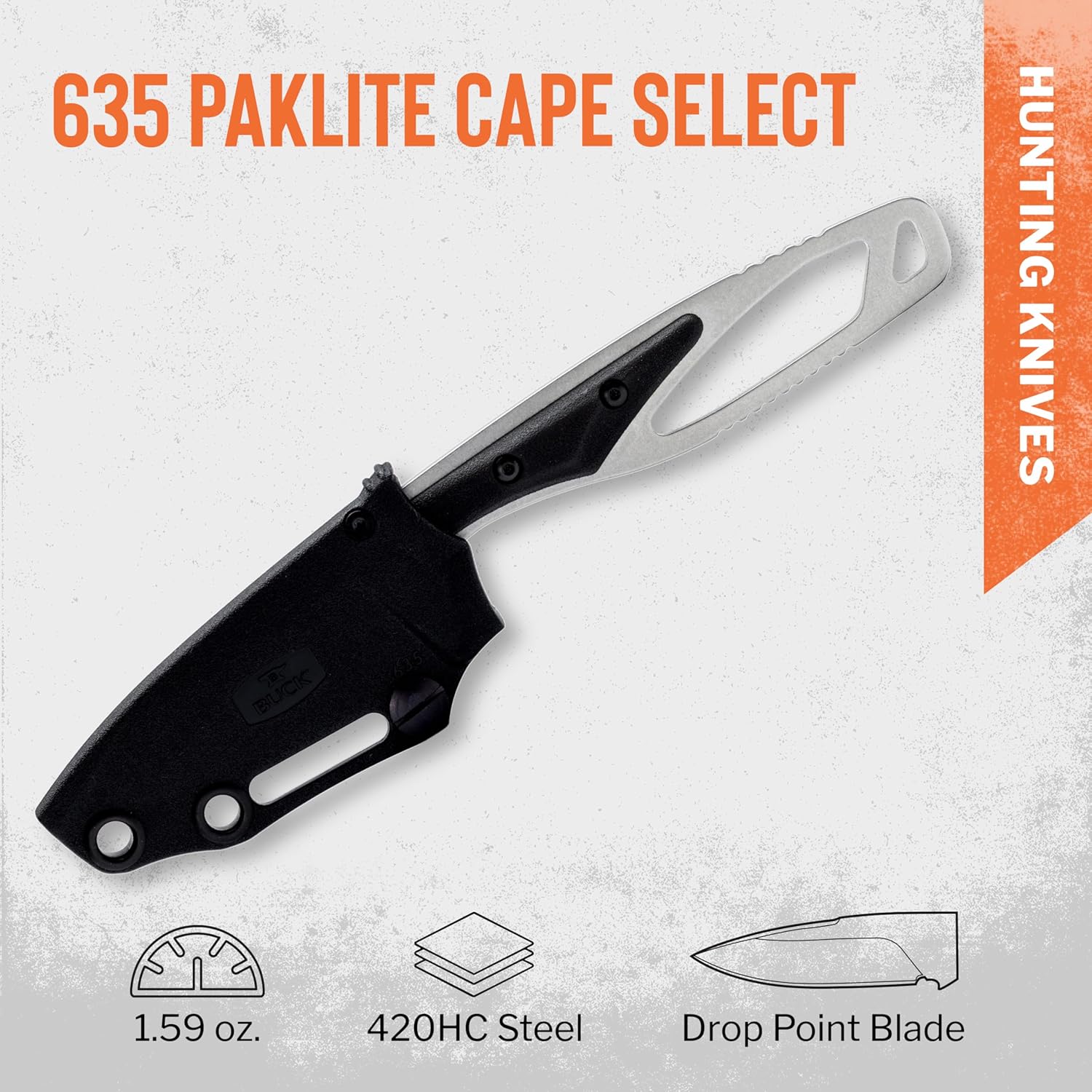 Buck Knives 635 PakLite Cape Hunting Knife, 2-3/4" Fixed Blade, Nylon Handle, 1.59 oz