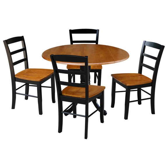 42 in. Dual Drop Leaf Dining Table with 4 Ladderback Chairs - 5 Piece Dining Set