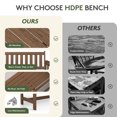 thumbnail image 6 of KINGYES HDPE Outdoor Bench with Integrated Side Tray, 2-Person All-Weather Patio Bench with 660 lbs Capacity, Porch Bench for Backyard, Garden & Park, Brown, 6 of 12