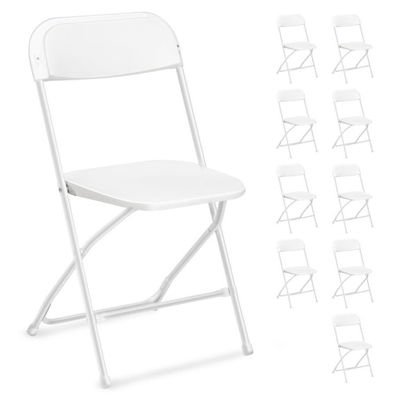 10 Pack White Plastic Folding Chair, Portable Stackable Commercial Seat with Steel Frame for Events Office Wedding Party Picnic Kitchen Dining