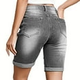 thumbnail image 4 of vigerkar Women High Waisted Stretch Bermuda Shorts Ripped Rolled Hem Jean Shorts Grey, S, 4 of 8