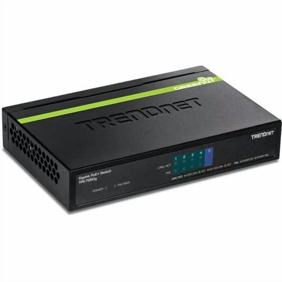 TRENDnet 5-Port Gigabit PoE  Switch, 31 W PoE Budget, 10 Gbps Switching Capacity, Data & Power Through Ethernet To PoE Access Points And IP Cameras, Full & Half Duplex, Black, TPE-TG50g