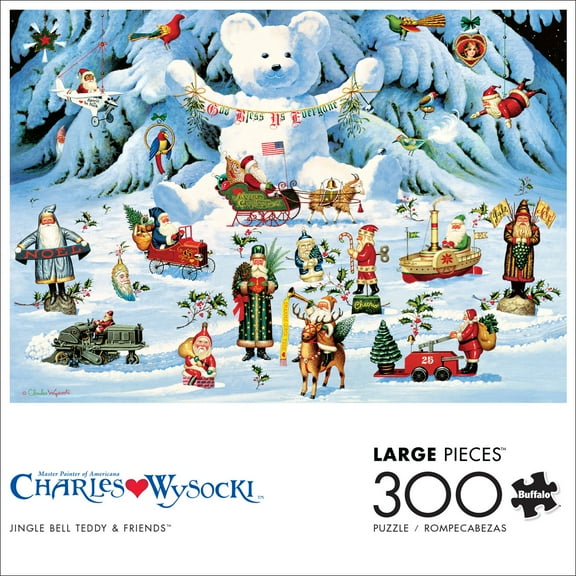 Buffalo Games 300-Piece Charles Wysocki Collection Jingle Bell Teddy and Friends Jigsaw Puzzle
