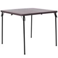 thumbnail image 1 of 34'' Square Bi-Fold Brown Wood Grain Plastic Folding Table with Carrying Handle, 1 of 9