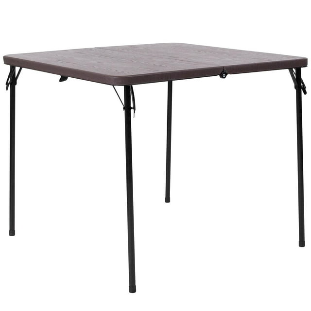 Table repliable en plastique et grain de bois brun carrée de 34 pouces avec poignée de transport