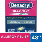 Benadryl Liqui-Gels Antihistamine Allergy Medicine, Dye Free, 48 Ct