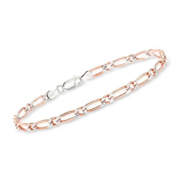 Ross-Simons Italian Sterling Silver and 18kt Rose Gold Over Sterling Figaro Bracelet, Women's, Adult
