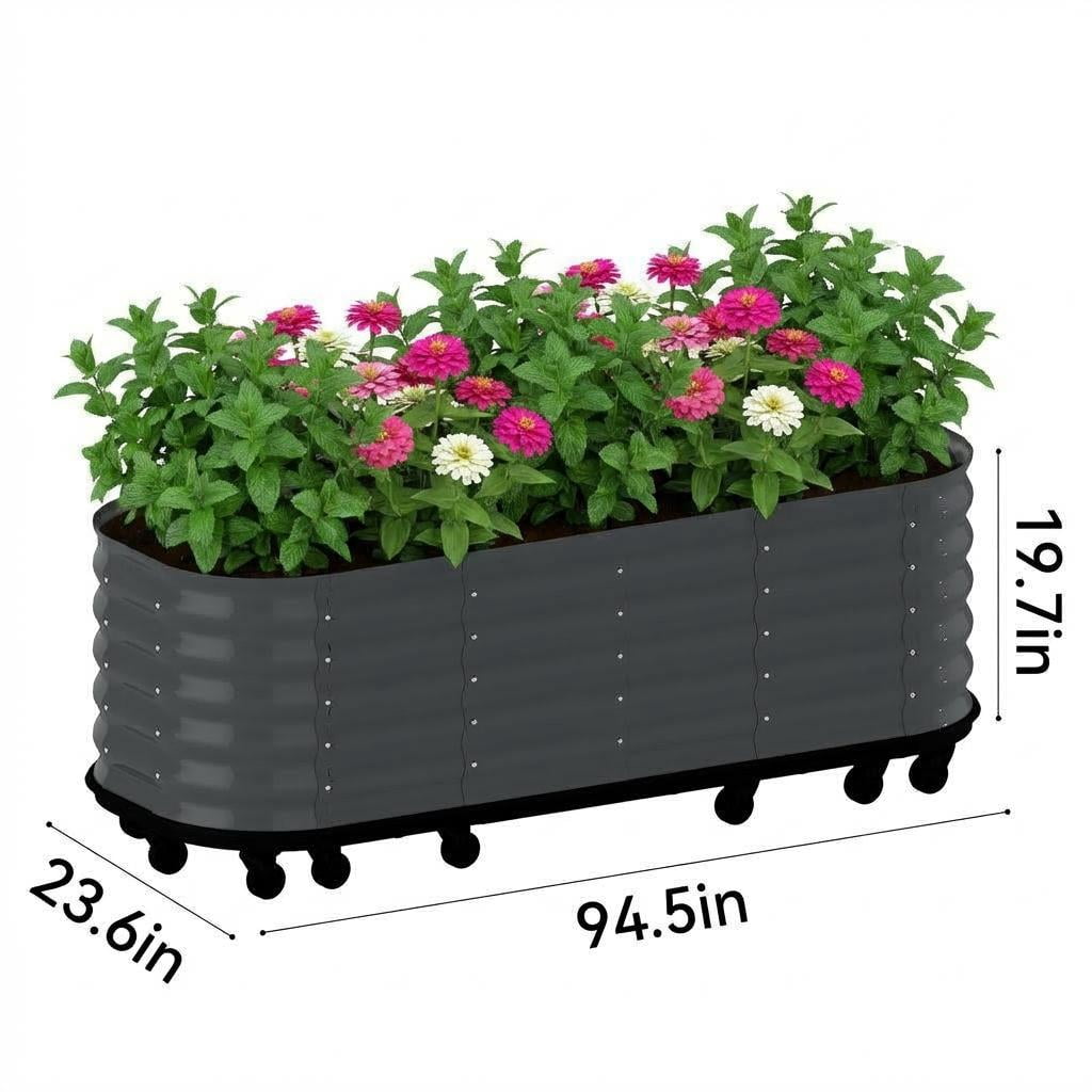 MAROUTE Galvanized Steel Raised Garden Bed – Self-Watering, with Wheels, White, 94.5"x23.6"x19.7"