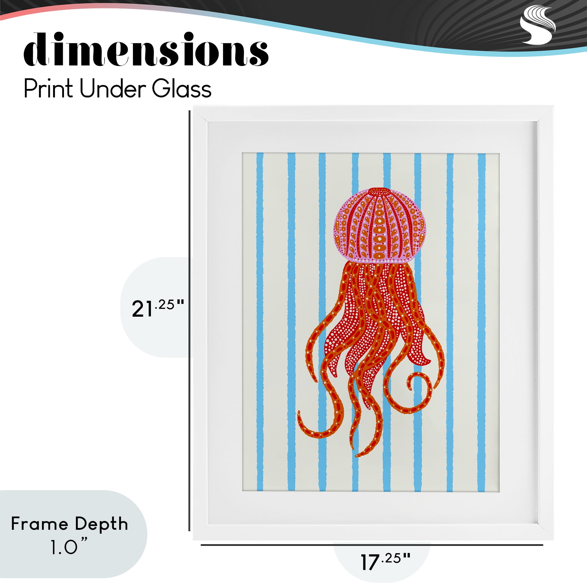 Stupell Industries Bright Aquatic Jellyfish on Stripes White Framed Print Under Glass, design by Indira Prieto | IndySign
