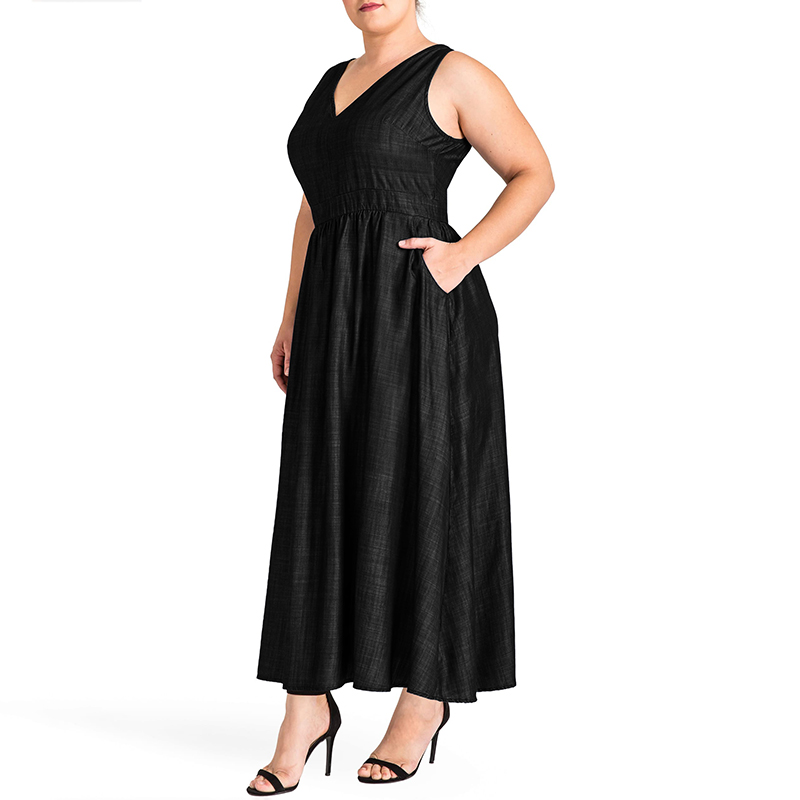 VONDA Women Plus Size Dresses V Neck Sleeveless Baggy Tank Dress