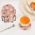 thumbnail image 3 of Yayeee 6 PCS Drink Coasters with Holder Set Woven Absorbent Round Tabletop Hot Pad, Pink Cartoon Halloween, 3 of 7