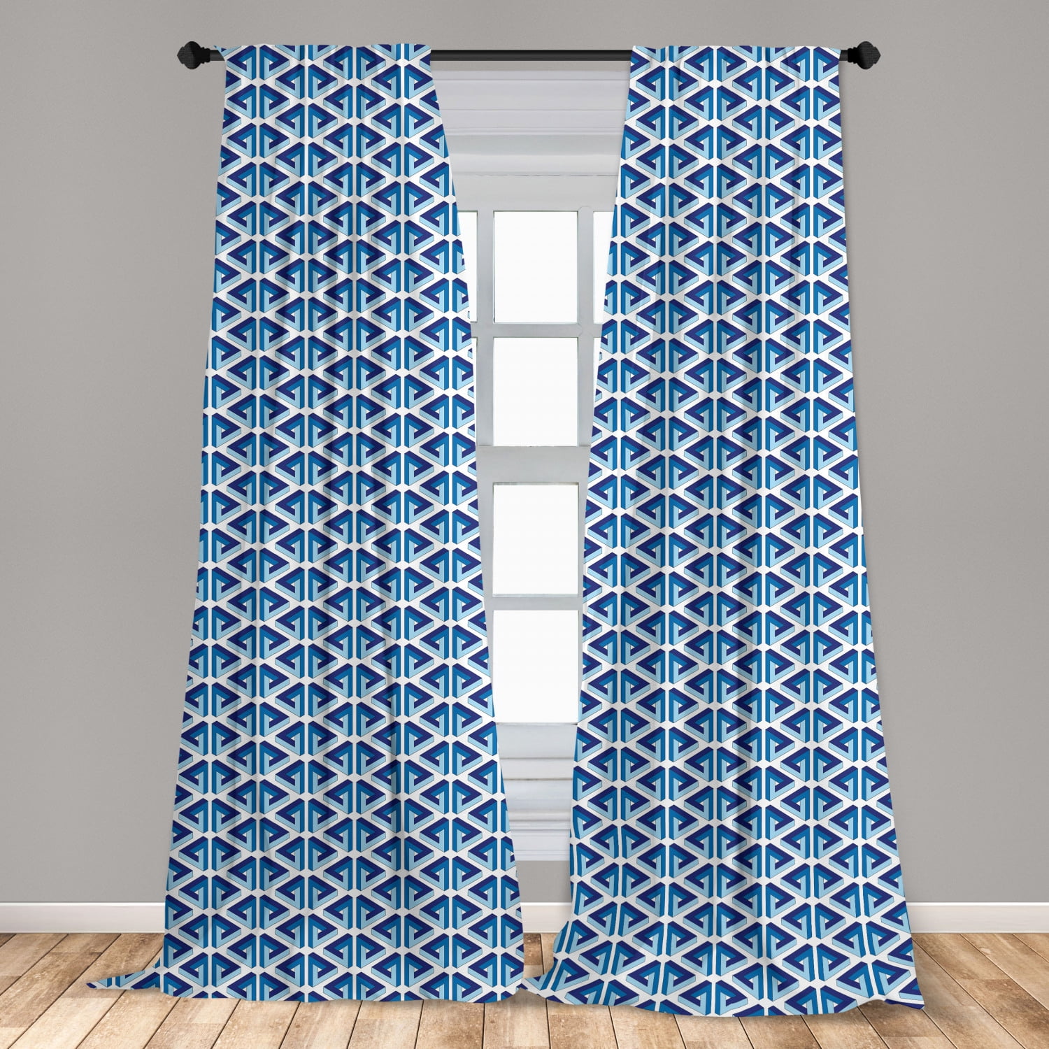 Geometric Curtains 2 Panels Set, Ornate Impossible Penrose Triangles