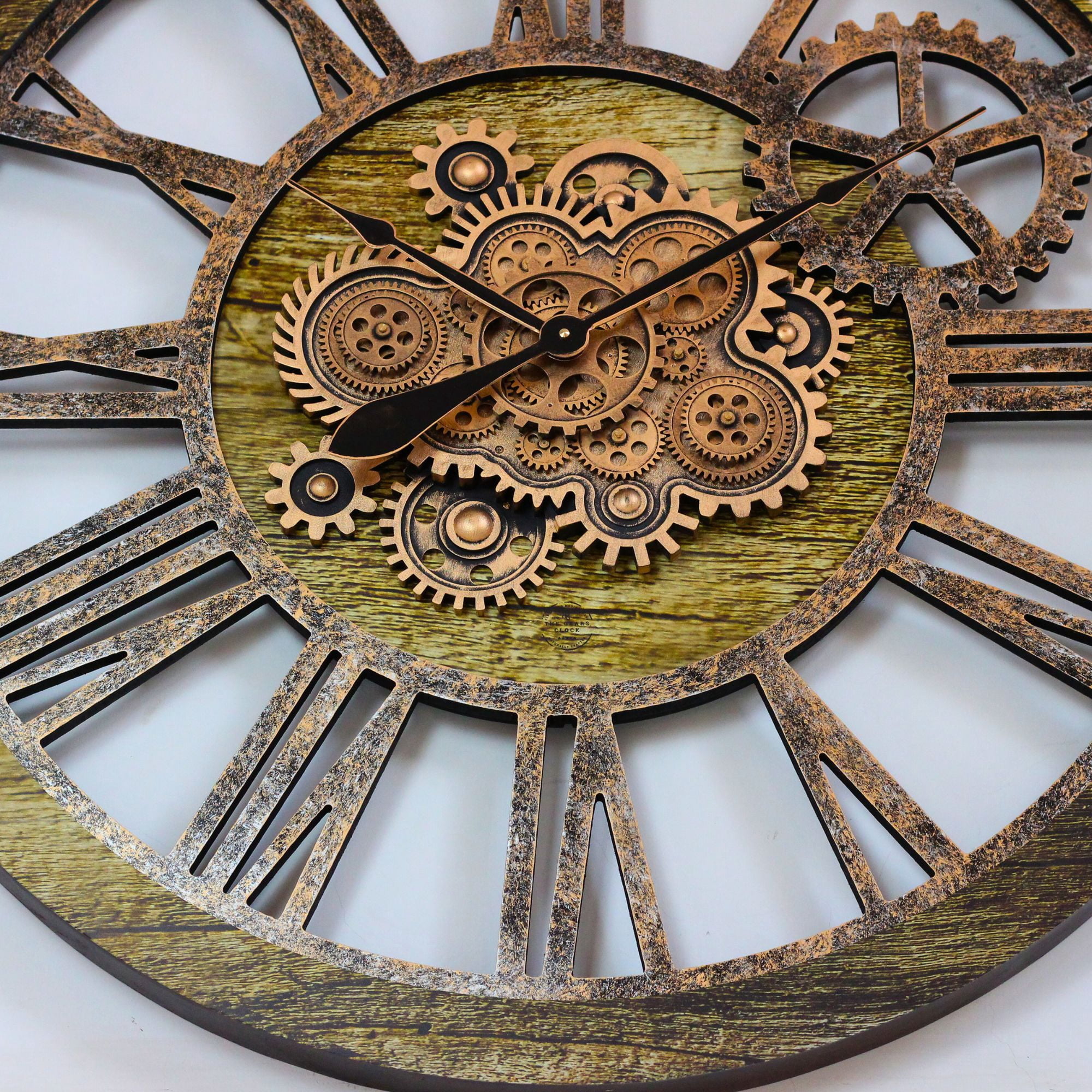 THE GEARS CLOCK Wall Clock with Real Moving Gears AM-LI_ 36 in Round Gold-Antique