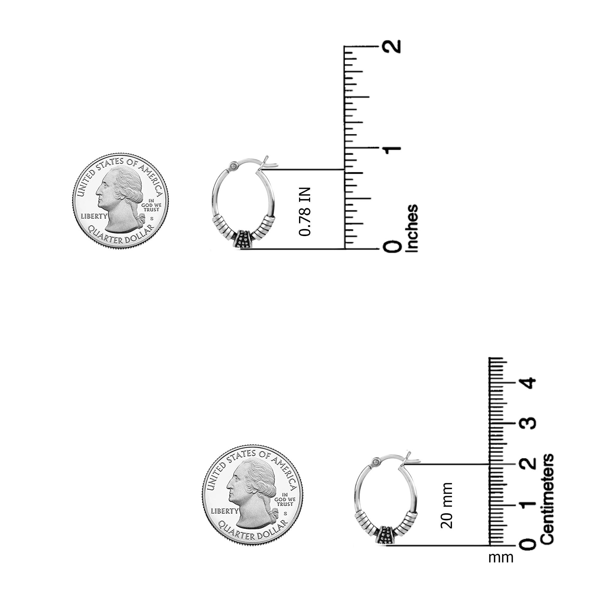 LeCalla 925 Sterling Silver Hypoallergenic Light-Weight Oxidized Small Balinese Hoop Earrings Women and Teen 20MM