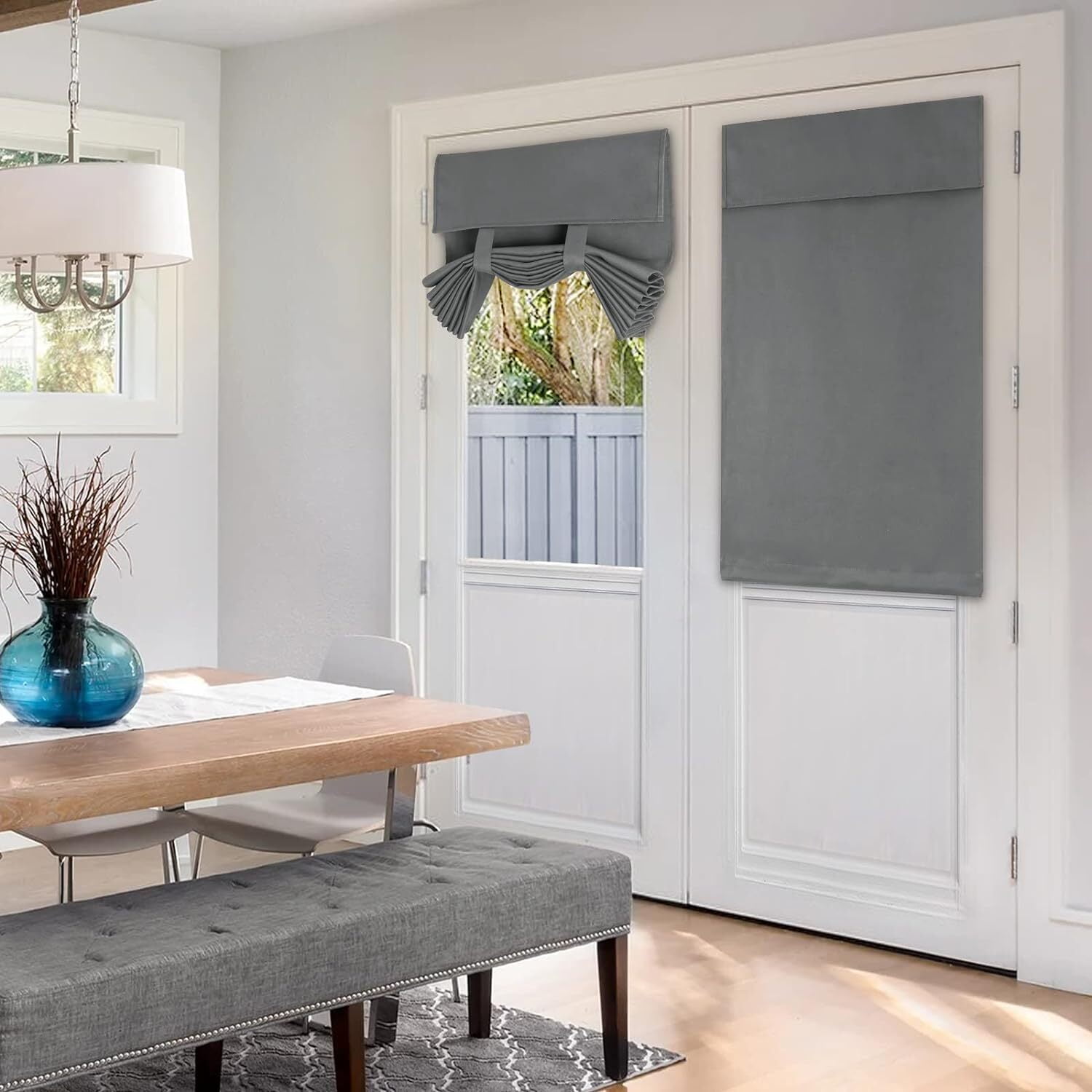 Blackout Door Window Curtains, Privacy Front Door Curtains for Glass Door, Thermal Insulated Tie Up Shades Window Covering, Dark Gray, 26 X 40, 1 Panel