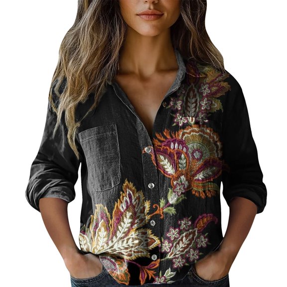 Women's Tops Tees & Blouses Summer Casual Printed Button Up 7/8 Sleeve Blouse Blouses for Women Dressy Casual