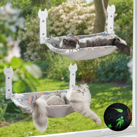 Percha para ventana para gatos HiPetpy que brilla en la oscuridad, paquete de 2, superficie poco profunda