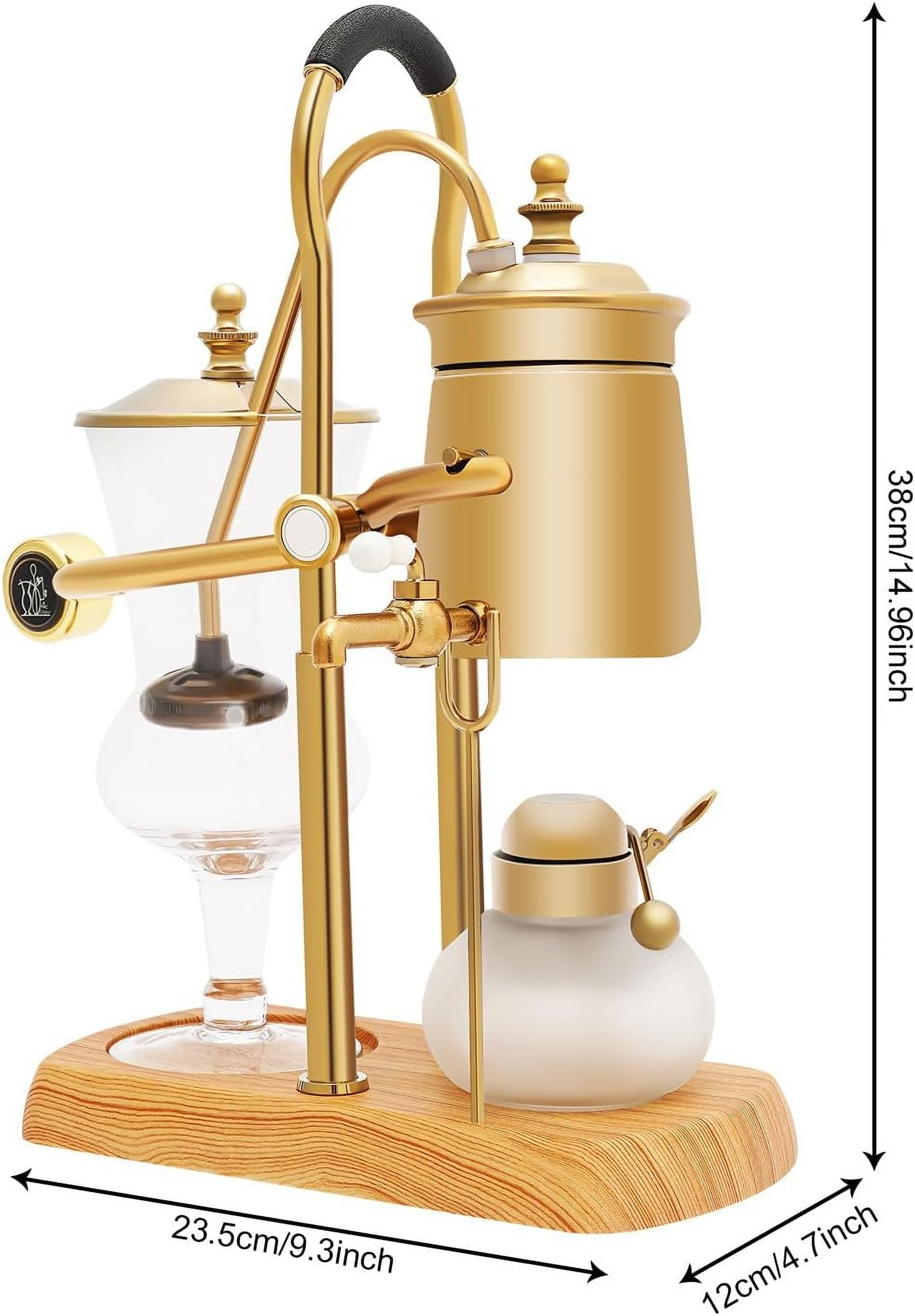 Siphon Coffee Maker, Belgium Royal Family Balance Syphon Coffee Maker, Siphon Brewer, Vintage Coffee Machines, Elegant Design Retro-Style, 400ml/14oz (Gold)