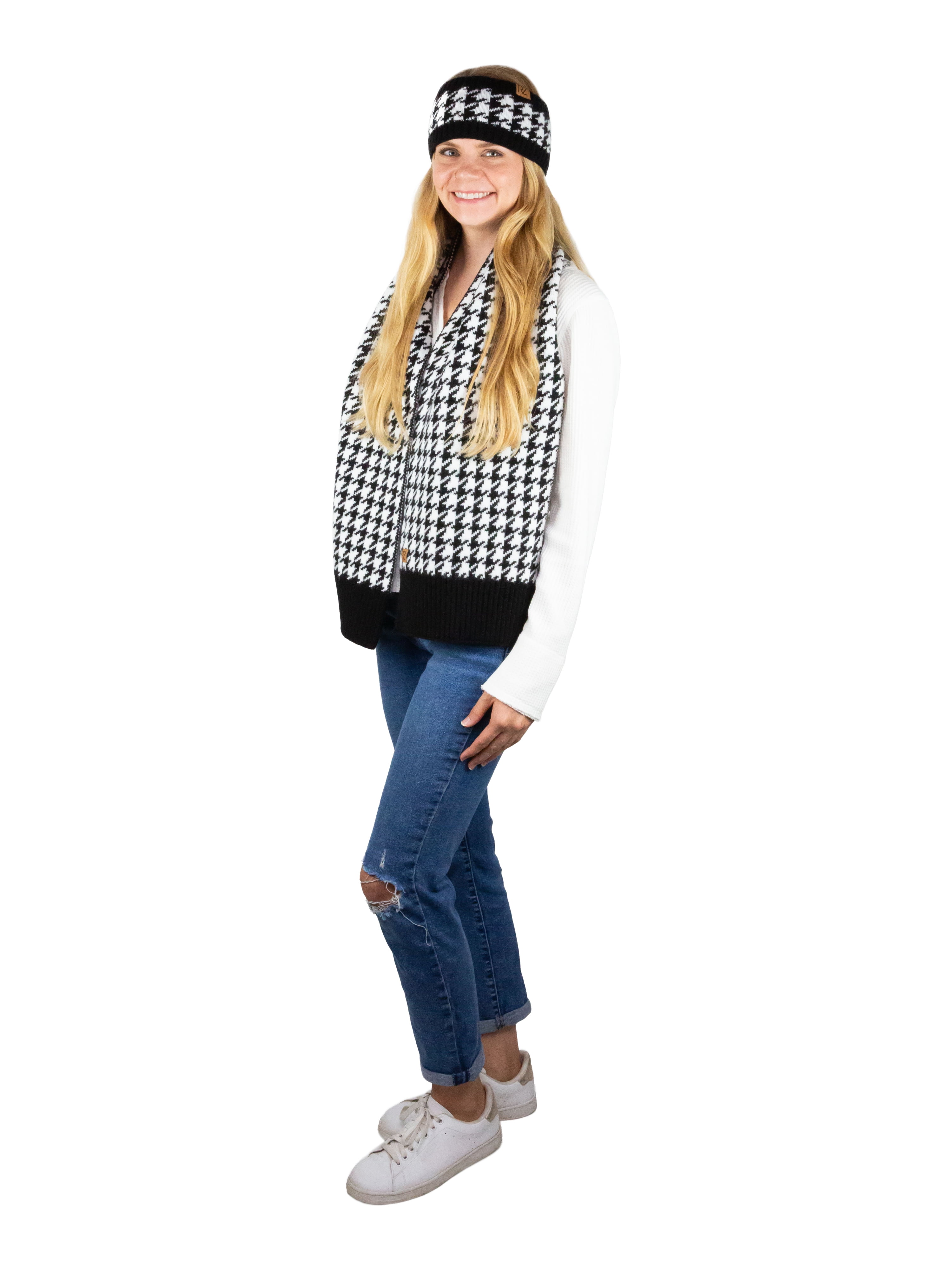Rachel Zoe Women's Scarf Headband 2-Piece Set, Houndstooth