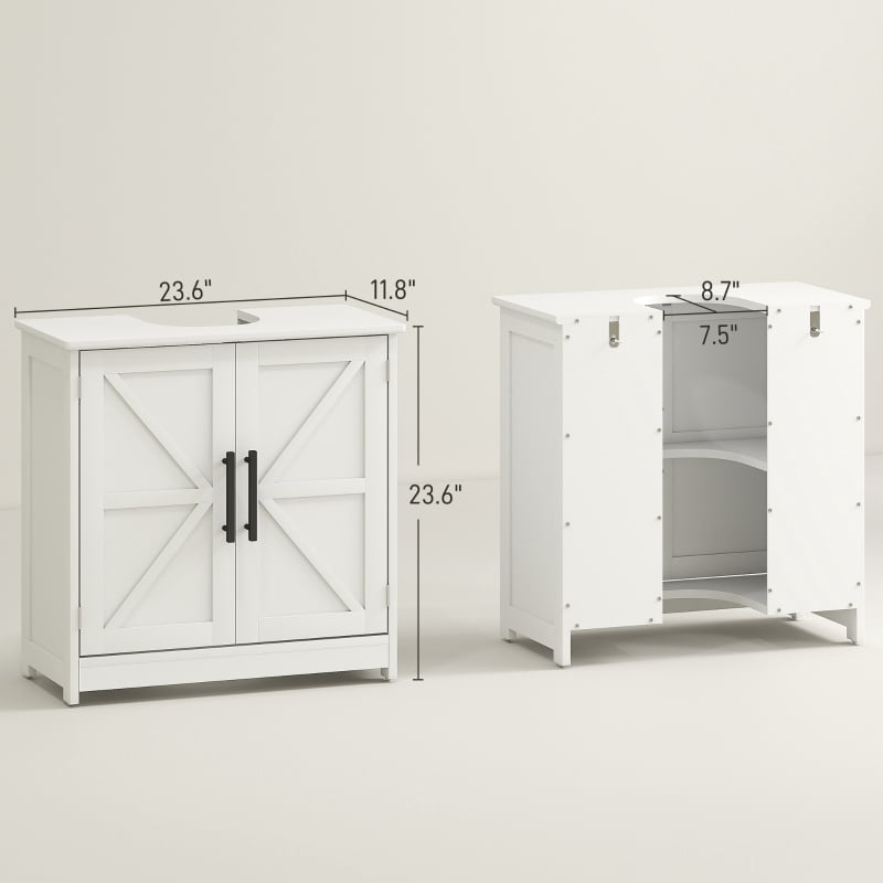 Alvantor Farmhouse Pedestal Sink Storage Cabinet with Barn Doors & Adjustable Shelf 23.6"x11.8"x23.6" White