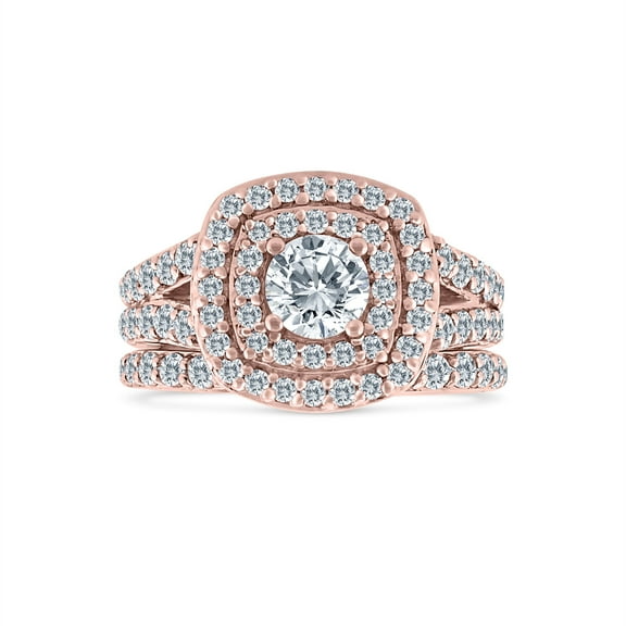 3.00ct Cushion Halo Diamond Engagement Wedding Ring Set 10K Rose Gold