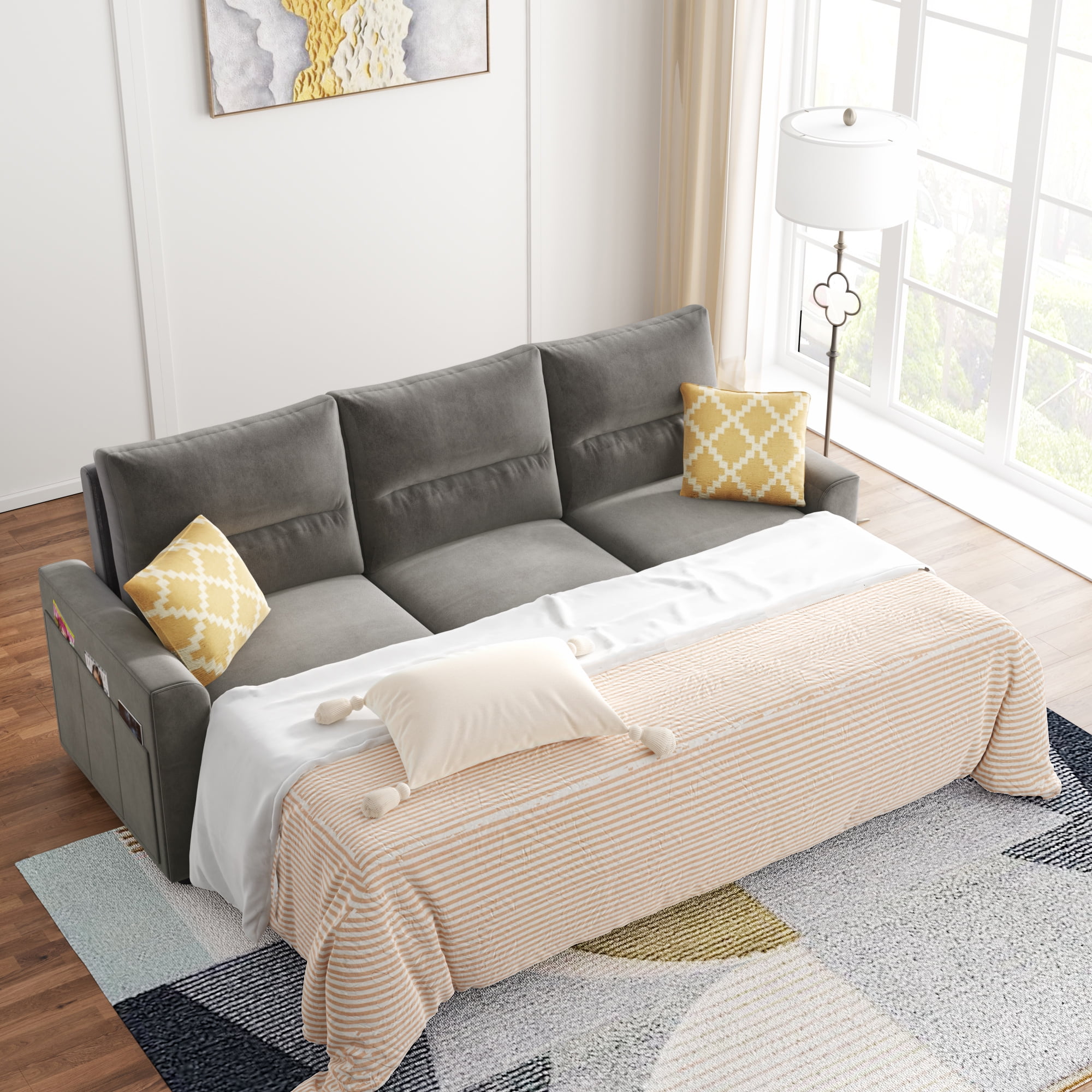 82 5 Reversible Sectional Sleeper Sofa Bed Anysun Convertible Couch