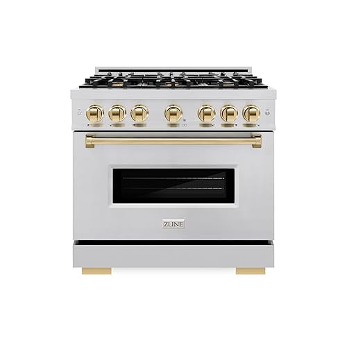 ZLINE Autograph Edition 36 in. 5.2 cu. ft. Classic Gas Range with 6 Burner Cooktop and Convection Gas Oven in Stainless Steel and Polished Gold Accents (CGRZ-36-G)